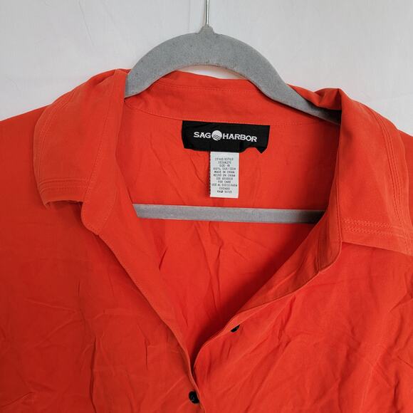 Y2K Vintage Sag Harbor Gauva Red Orange 100% Silk Button-Up Shirt Size 18 NWT - Picture 4 of 13